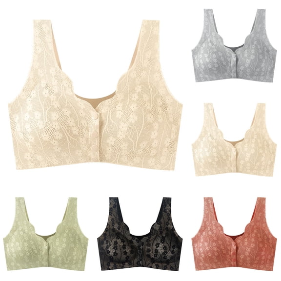 Byworldtasic Plus Size Front Closure Bras for Women No Underwire Comfort Lace Full Coverage Bralette Wireless Snap Closing Bra