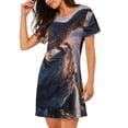 thumbnail image 2 of Fuzoiu Sunset Cliff Dinosaur Print Women Nightgowns, Soft Comfy Lightweight Short Sleeves Sleepwear,Crew Neck Loungewear, 2 of 6