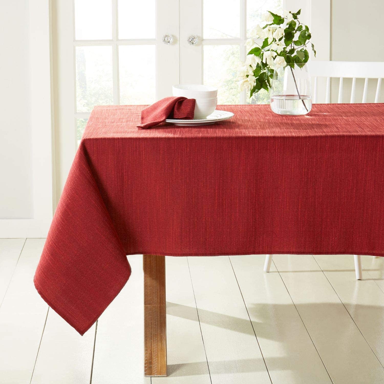 TOWN & COUNTRY LIVING Harper Stain and Water Resistant Tablecloth Single Pack, Deep Redwood, 60"x102"