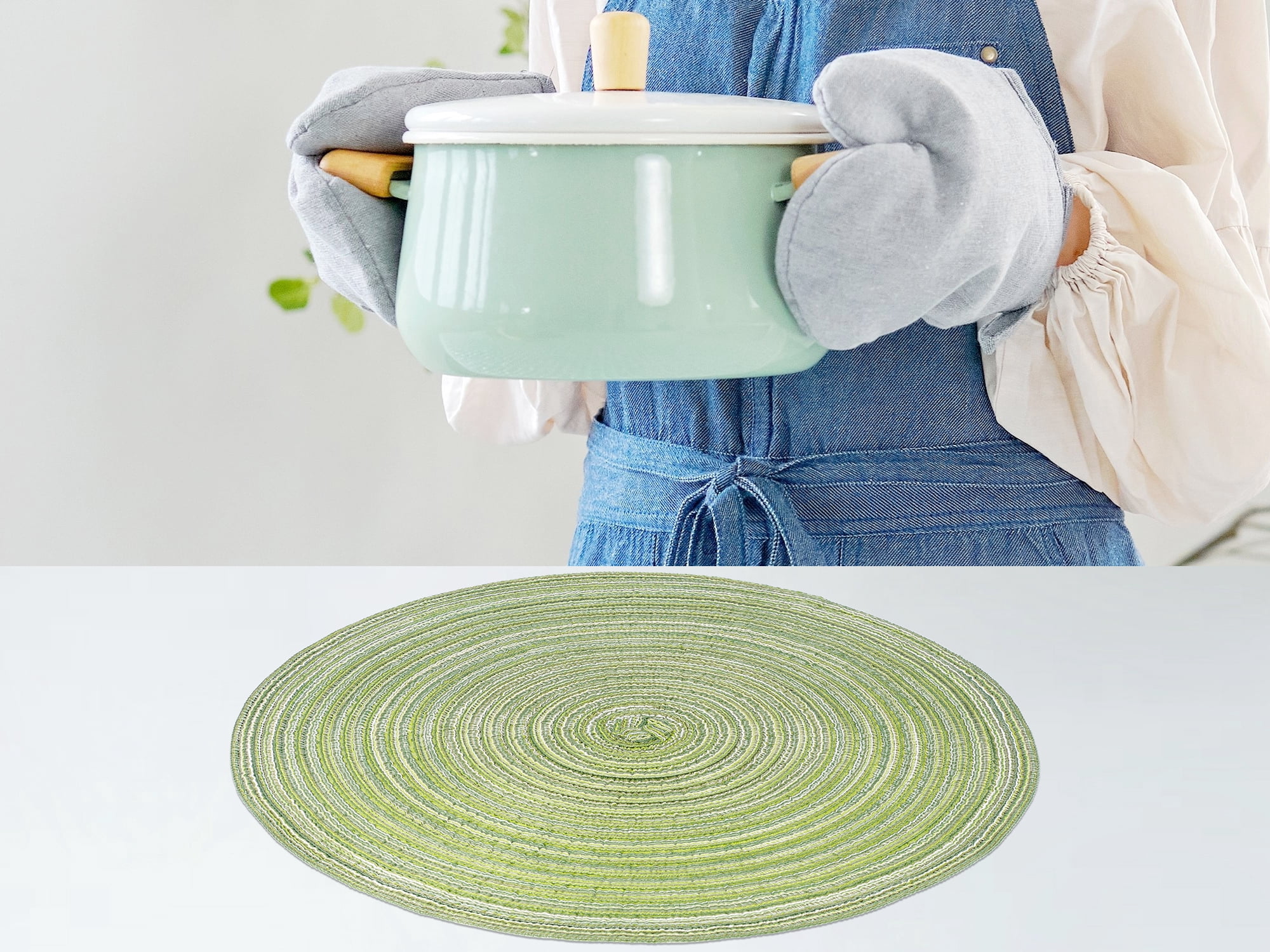 Unique Bargains Farmhouse Placemats Set of 6 Woven Placemats Green