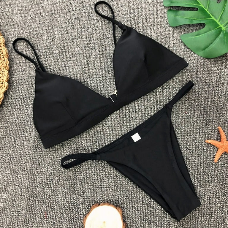 Midsumdr Womens Bikini Set Bandage Solid Brazilian Swimwear Two Pieces  Swimsuit and Thong Bathing Suits