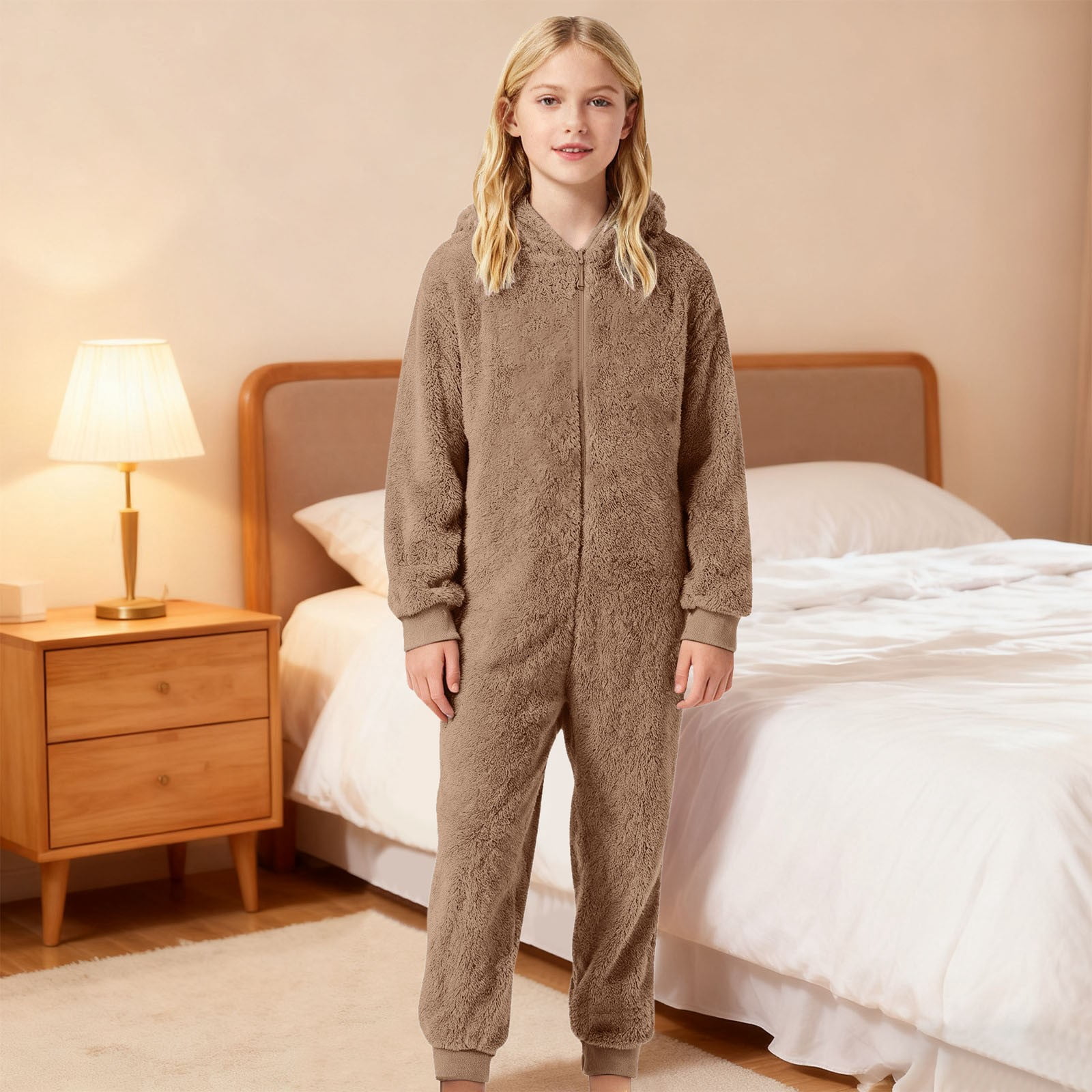 WOYY Onesies for Boys Girls Hooded Jumpsuit Winter Warm Romper One-Piece, Sizes 5-6