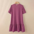 thumbnail image 3 of Lenpel Dresses for Women Trendy Button Crew Neck Short Sleeve Knee Length Midi Dresses Casual Loose Ruffle Hem T Shirt Dresses, 3 of 6