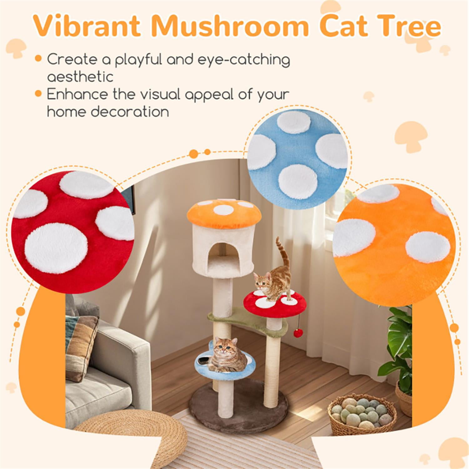 Kadyn 48" Cat Tree Tower with Cute Condo for Indoor Cats, Cat Tree House with Scratching Posts and Dangling Ball, Multicolor