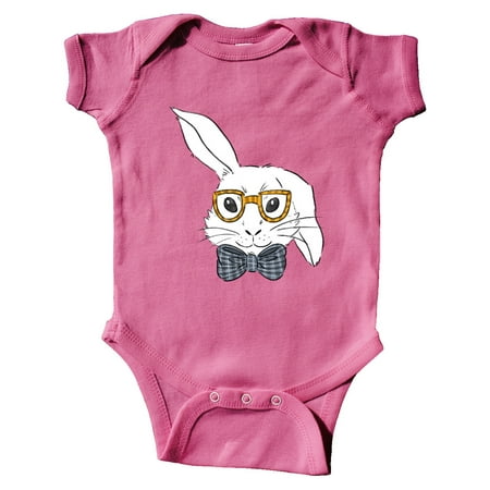 

Inktastic Cute White Bunny Wearing Glasses with Blue Bow Tie Gift Baby Boy or Baby Girl Bodysuit