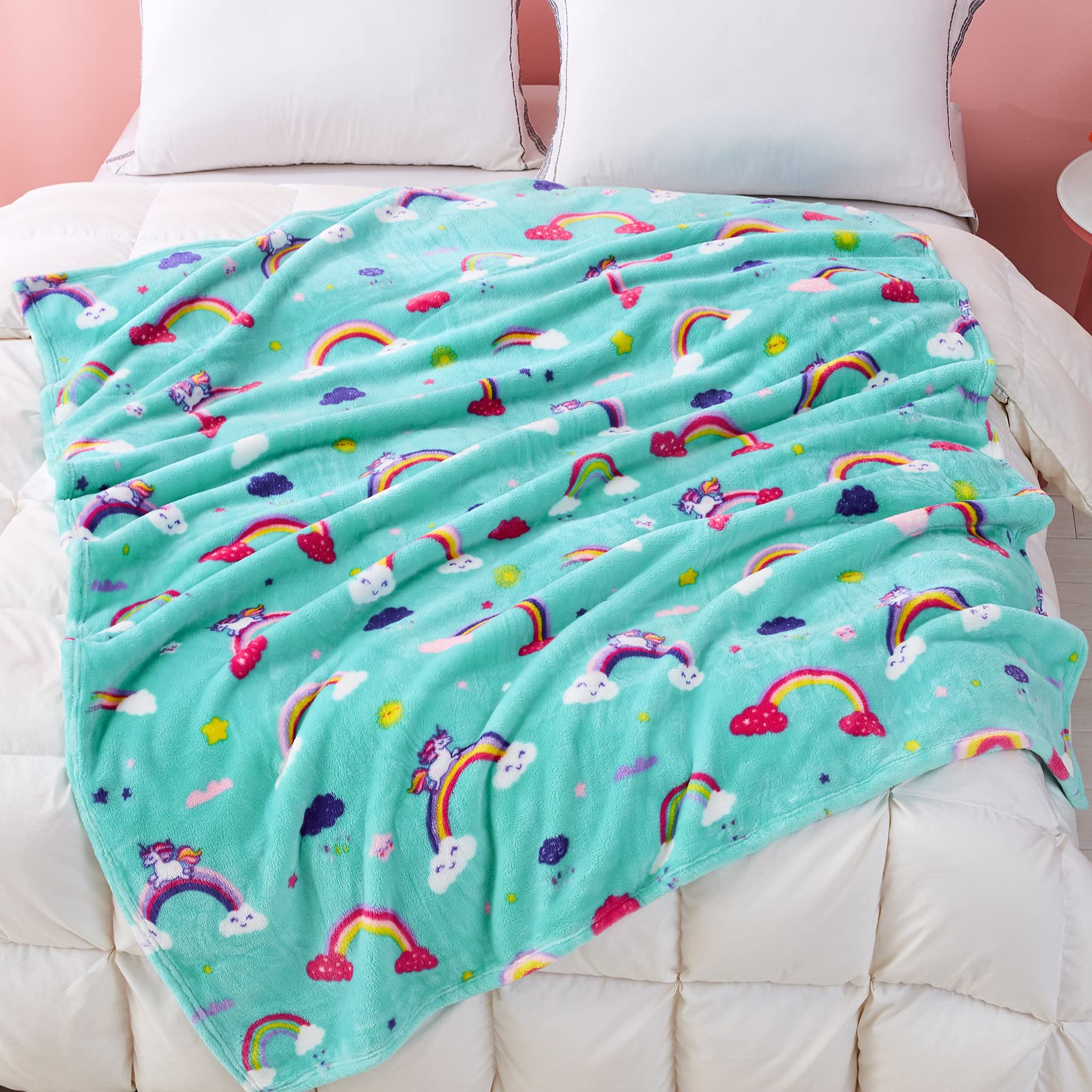 Mermaker Rainbow Throw Blanket for Girls and Boys, Cute Rainbow Blanket for Girls, Rainbow Kids