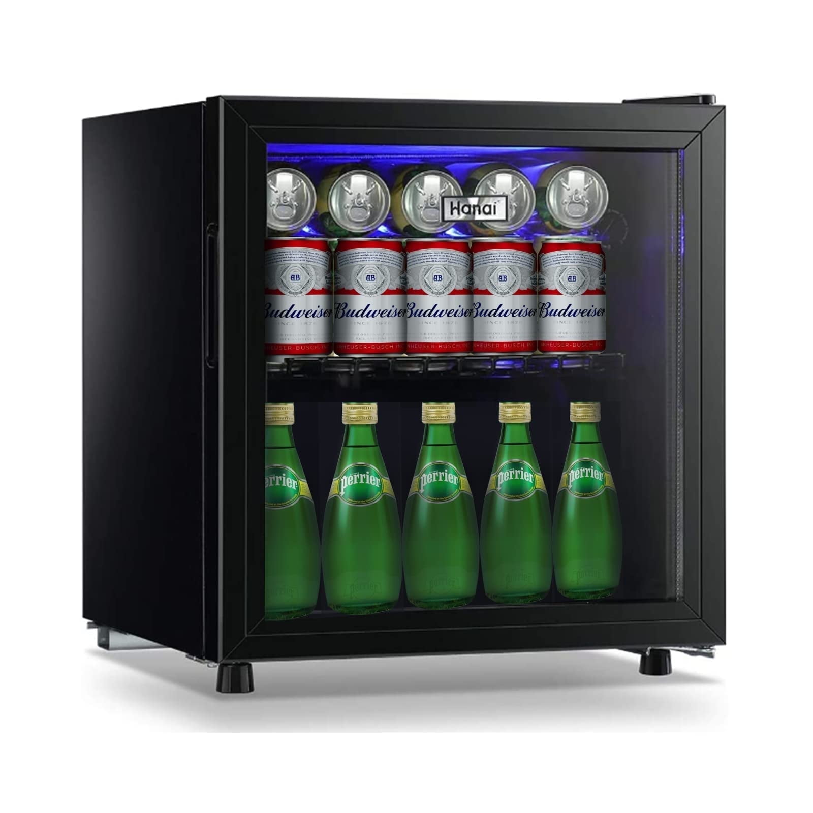 62-Can Beverage Cooler and Refrigerator, Small Mini Fridge for Home, Office or Bar with Glass Door and Adjustable Removable Shelves，Perfect for Soda Beer or Wine, Stainless Steel, 1.6 Cu.Ft.