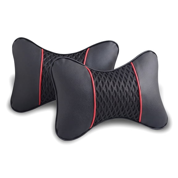 Shihaoyuan Car Neck Pillow 2 Pack, Breathable Car Headrest Pillow Seat Cushion for Neck Support, Synthetic Fiber, Black and Red, 9.06 x 7.09 Inch