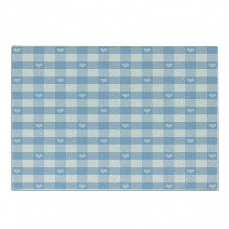 

Checkered Cutting Board Gingham Motif with Little Hearts Pastel Blue Shower Theme Decorative Tempered Glass Cutting and Serving Board Small Size Pale Blue White by Ambesonne