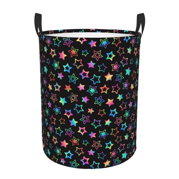 Balery Multi-Colored Stars Cesta de ropa redonda con asas, impermeable, independiente, para ropa, juguetes, dormitorio y familia-Small