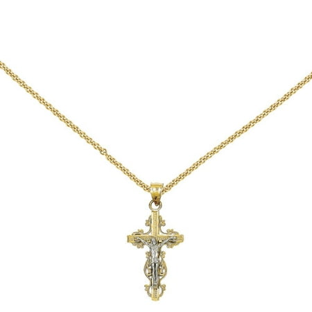 14kt Two-Tone Small Narrow Cross with Crucifix Pendant