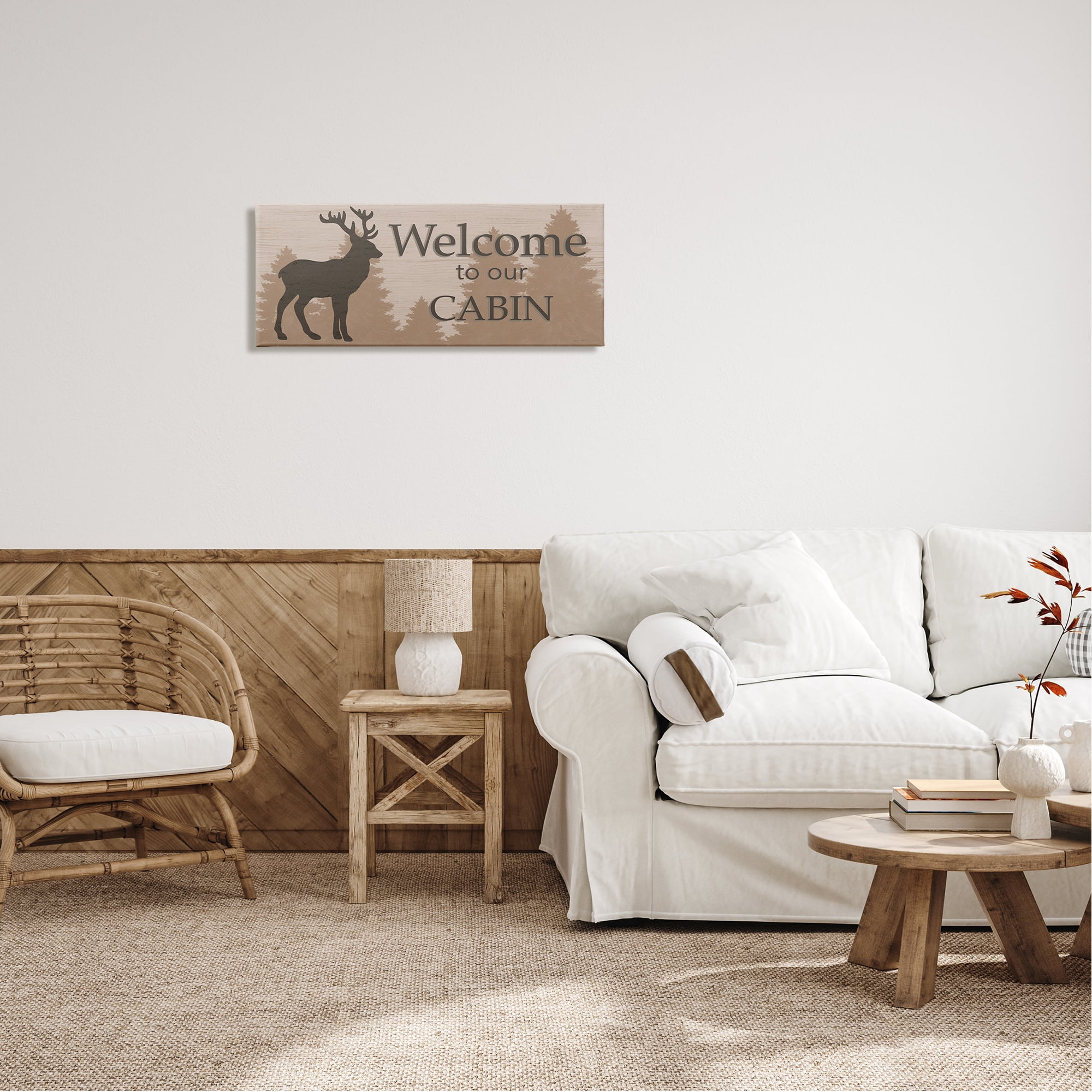 Stupell Welcome To Our Cabin Deer Sign Animals & Insects Painting Gallery Wrapped Canvas Print Wall Art