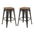 thumbnail image 1 of Counter Stool Chair, Set of 2, Wood, Metal Steel, Brown, Modern Contemporary Urban Design, Bar Pub Cafe Bistro Hotel Restaurant Hospitality, 1 of 4