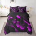 thumbnail image 2 of Purple Black Honeycomb 7 Piece Comforter Set Queen, Neon Lights Geometry Hexagon Bed in a Bag with Flat Sheet and Fitted Sheet,Striped Curve Lines Bedding Set with Pillowcase & Sham, 2 of 6