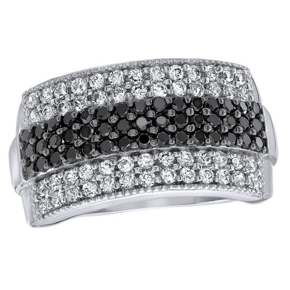 AFFY Round Cut Black & White Natural Diamond Anniversary Ring in 10k White Gold