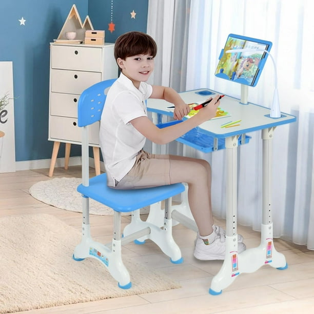 Height Adjustable Kids Desk and Chair Study Desk Set with Tilt Desktop