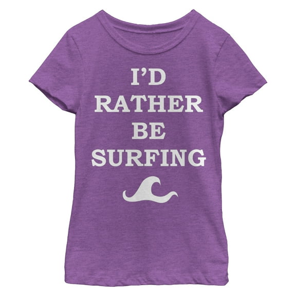 Girl's CHIN UP I'd Rather be Surfing  Graphic Tee Purple Berry Medium