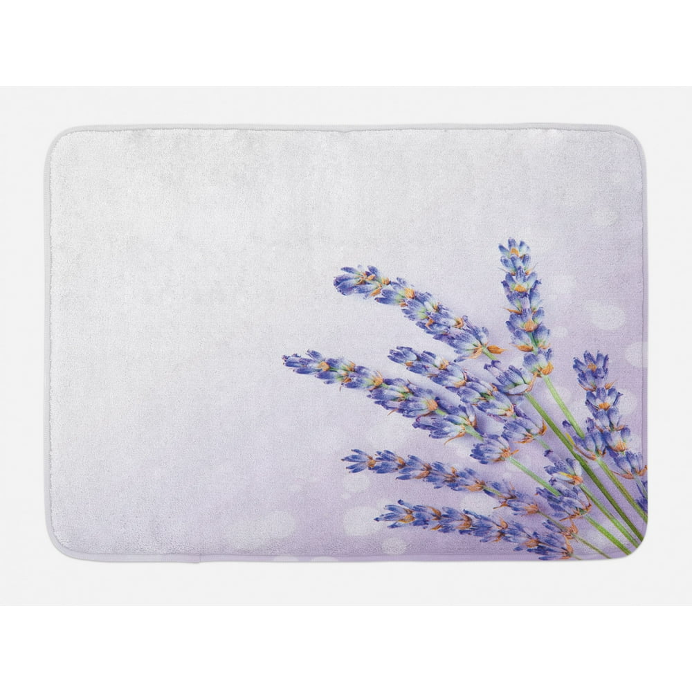 Lavender Bath Mat, Little Posy of Medicinal Herb Fresh Plant of Purple