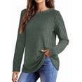 thumbnail image 2 of Long Sleeve Shirts for Female Loose Fit Crew Neck Blouse Dressy Casual Fall Winter Pullover Outfits Green M, 2 of 5