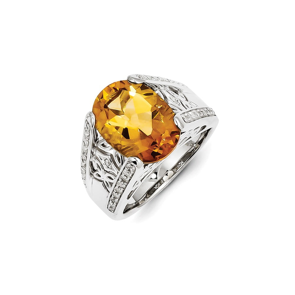 925 Sterling Silver (0.23cttw) Diamond and Citrine Ring Size-6 by