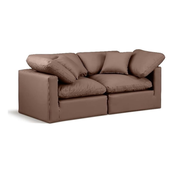 Meridian Furniture Indulge 70" Vegan Leather Modular Sofa in Brown