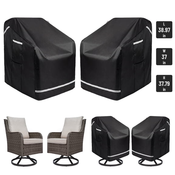 MaagorVita Outdoor Chair Covers Set of 2, Heavy Duty Oxford Fabric All Weather Cover for Patio Furniture with Reflective Strips, Black