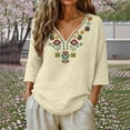 thumbnail image 2 of Lmueinov Women's 100% Cotton Boho Embroidered Tops V Neck 3/4 Sleeve Loose Casual Shirts Vintage Floral Tunic Blouses for Daily Vacation Wear, S-3XL, 2 of 6