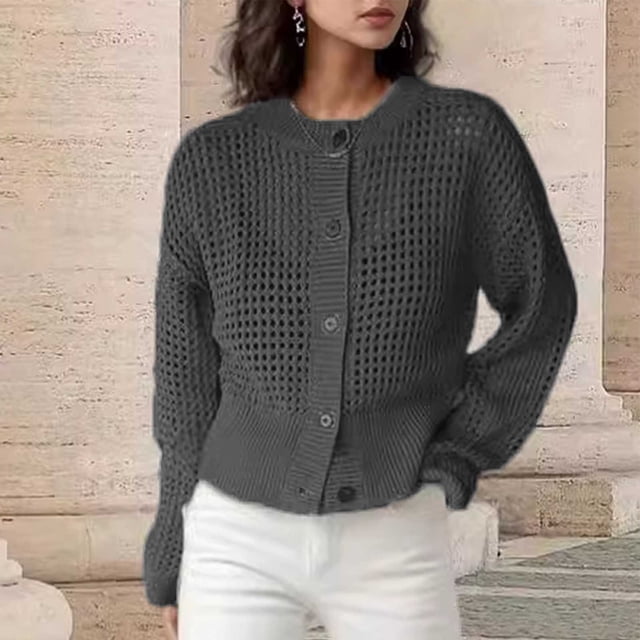 LOVZFMLL Cardigan pour Femmes Mode Cardigan Décontracté à Manches Longues Uni pour Dames à Boutons Chandail Blouse