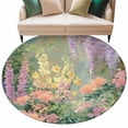 thumbnail image 2 of Spring Floral Round Area Rug 5ft, Forest Leaves Trees Blossom Oil Painting Washable Non-Slip Circle Rugs for Bedroom Living Room Kitchen, Soft Low Pile Carpet for Dining Room Playroom Nursery, 2 of 9