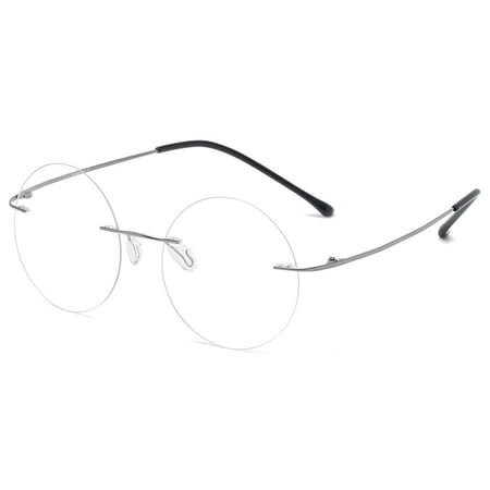 KOOSUFA Titanium Rimless Round Reading Glasses +1.0 Blue Light Blocking Eyeglasses Readers Frameless Eyewear for Men Women Grey