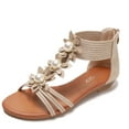thumbnail image 2 of Women's Bohemian Floral Roman Sandals - 2cm Wedge Open-Toe Sandals with Back Zipper, 2 of 15