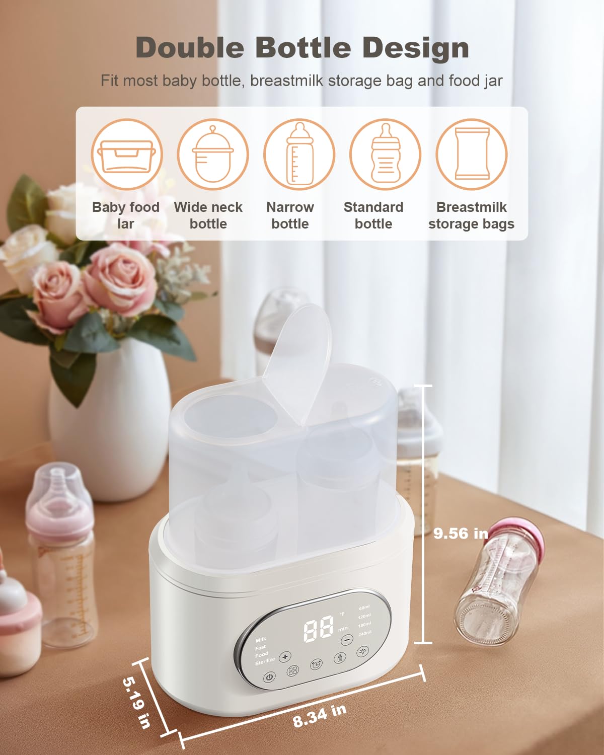 AMZBABYCHEF 10-in-1 Fast Baby Bottle Warmer for Breastmilk & Formula with Timer Accurate Temp Control