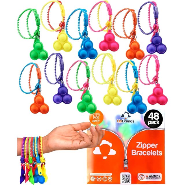czcpp-48 Bracelets à Fermeture Éclair Pop-It Améliorés pour Enfants, Jouets ADHD Fidget, Fidgets Simples pour Enfants, Jouets Anti-Stress, Kit pour Bibelots d'Halloween, Sacs Goody & Remplisseurs de Chasse aux Œufs de Pâques