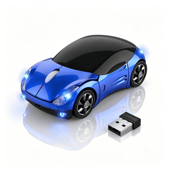 GJX Blue Wireless Car Mouse, 2.4G with Usb Receiver, 1600Dpi Optical, Ergonomic Mini Computer Cute Mouse, Wireless Mouse for Laptop, Pc, Tablet, Windows, Mac Os