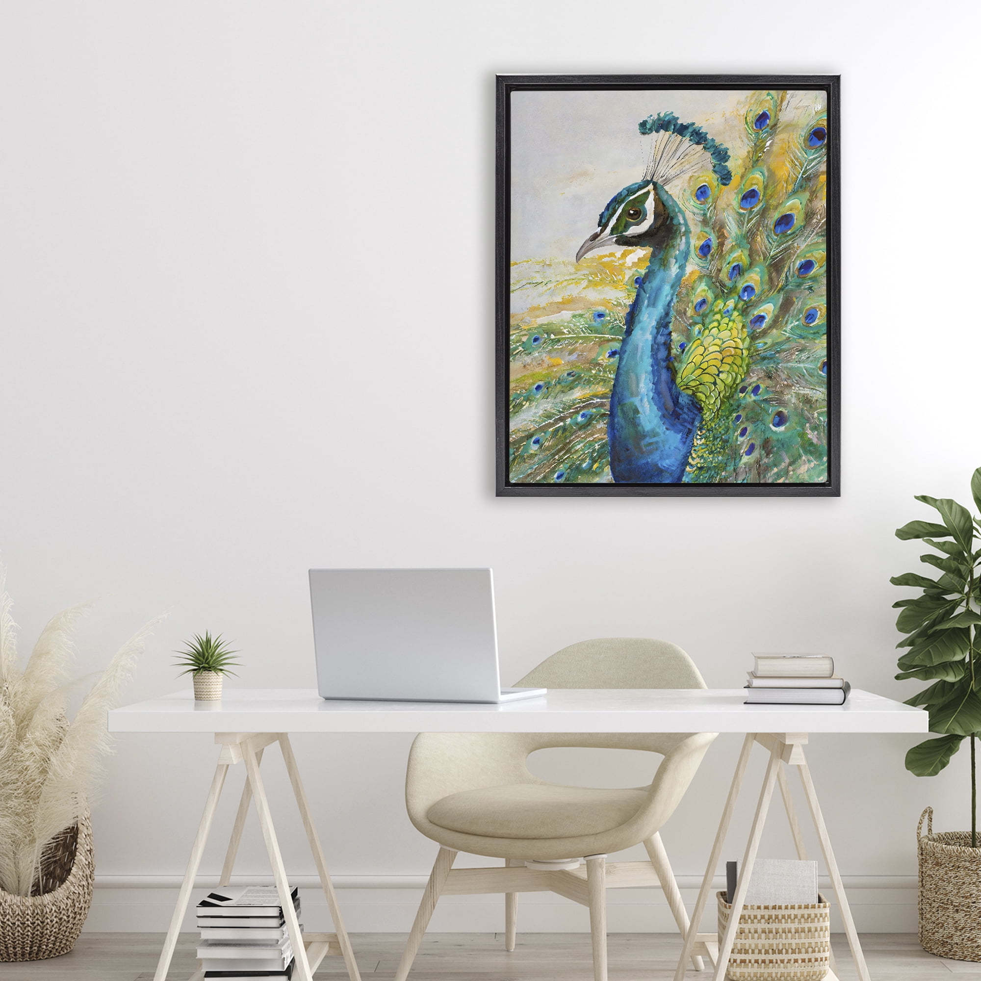 Stupell Industries Regal Blue Peacock Feathers Black Framed Floater Canvas Wall Art, design by Creative Studio