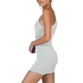 thumbnail image 4 of Women's Sexy One Shoulder Ruched Sleeveless Bodycon Stretchy Mini Pencil Club Dress Solid Color, 4 of 6