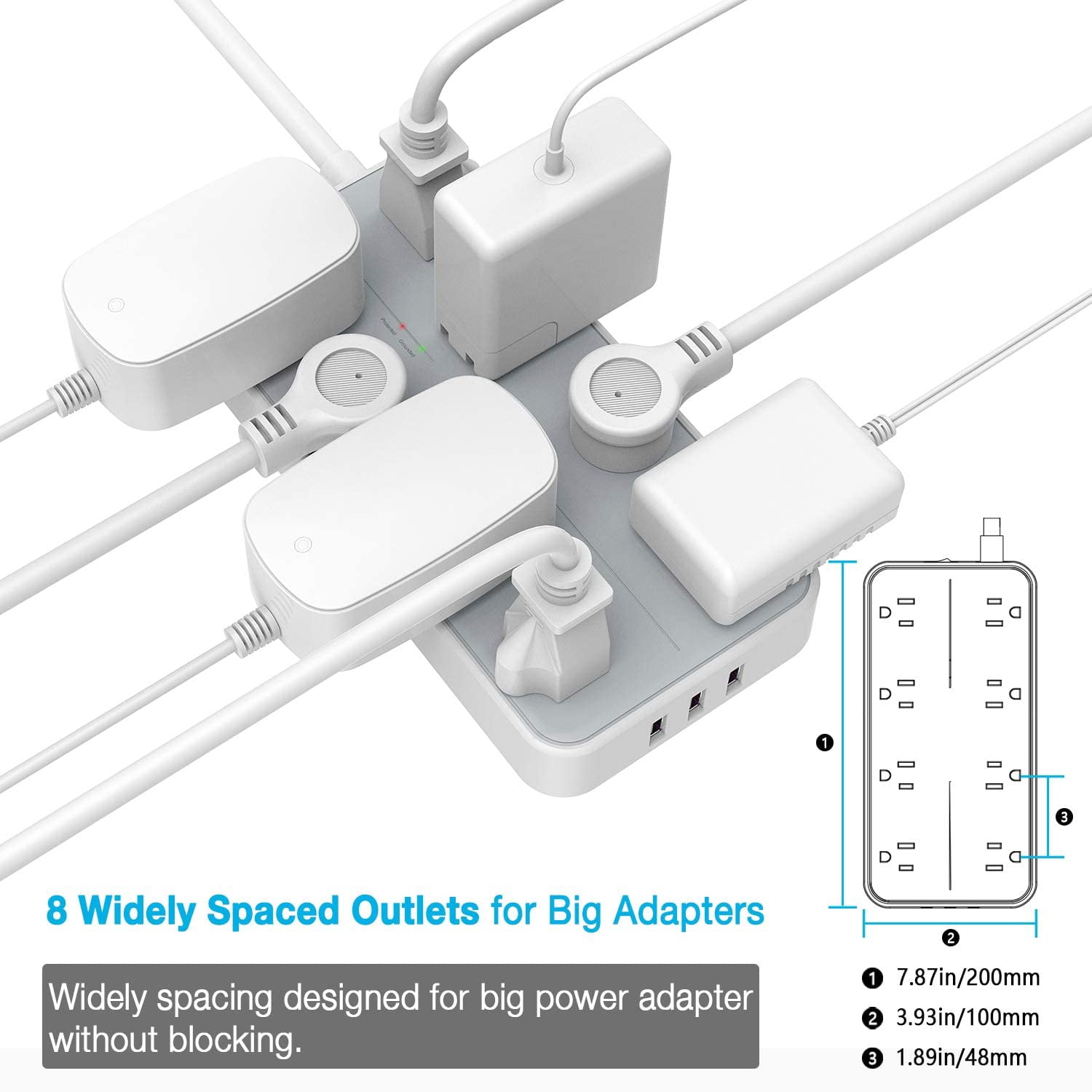 TESSAN 6ft Extension Cord Power Strip, Surge Protector with 8 Outlets and 3 USB, Overload Protection