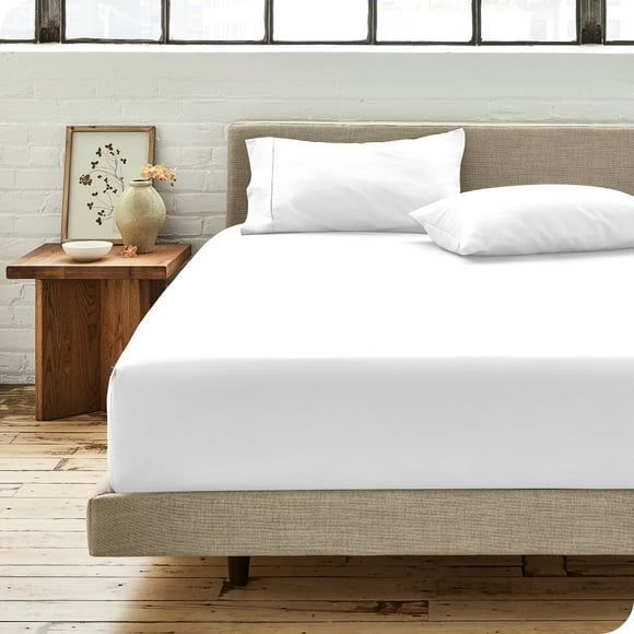 Bare Home Sábana Ajustable 100 % Algodón Orgánico, Tejido de Percal, 300 Hilos, Tamaño XL, Color Blanco