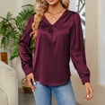thumbnail image 4 of AherBiu Satin Tops for Women Dressy Casual Long Sleeve Shirt Elegant Ladies V Neck Formal Tops Blouse, 4 of 4