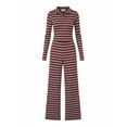 thumbnail image 7 of Lounge Sets for Women 2 Piece Outfits Striped Long Sleeve Lapel Top and Casual Wide Leg Pants Fall Trendy Two Piece Suit, 7 of 7