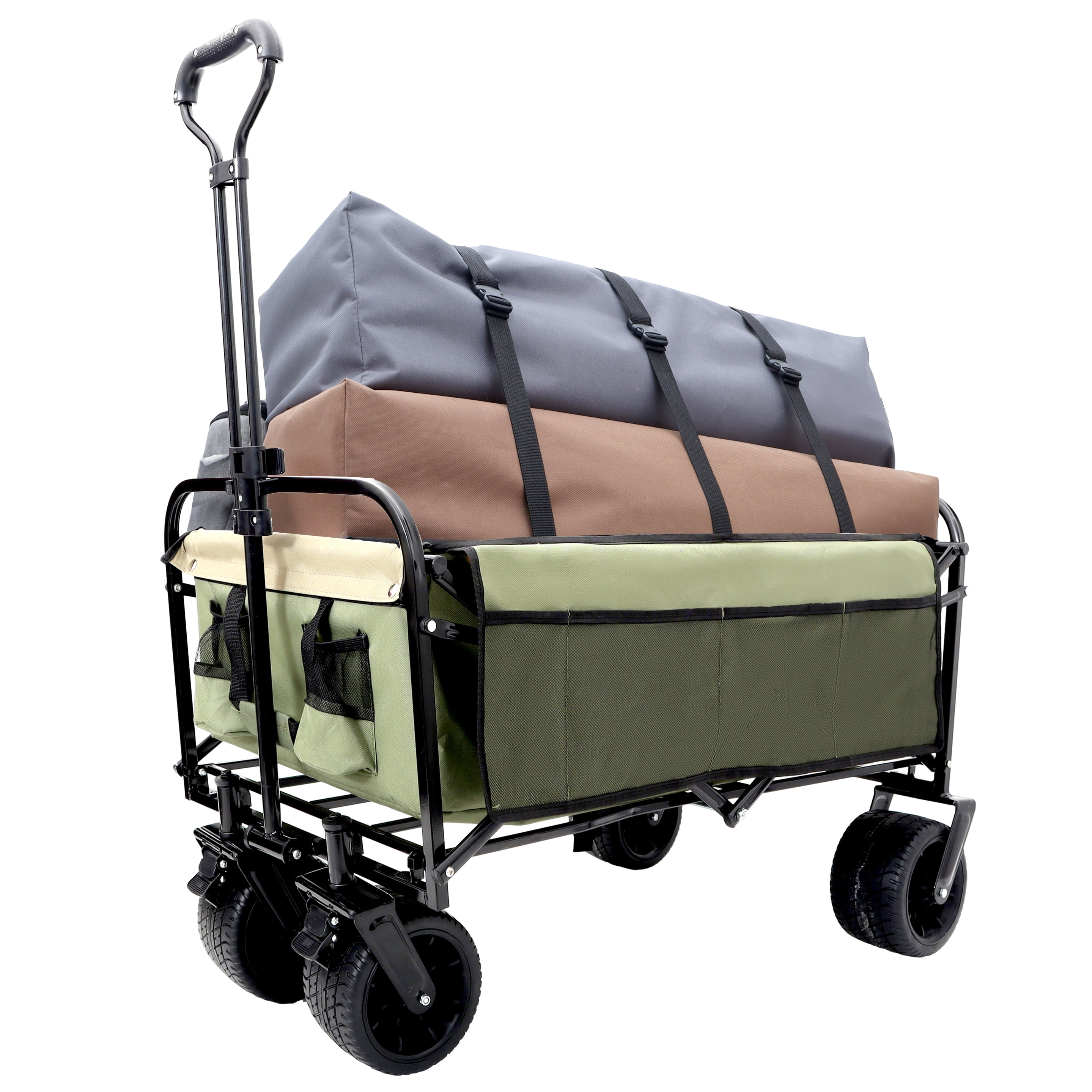 Yoneston 440LBS Collapsible Wagon Cart, Portable Heavy Duty Utility Wagon with 3pcs Plastic Liner Cover Bag for Camping, Picinc, Shopping, Beach, Grocery Transport, Green