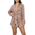 thumbnail image 2 of Women's 2 Piece Outfits Clearance Women's Spring And Summer Fashion Sasual Lace-Up Long-Sleeved Pleated Shorts Two-Piece Set Wide Leg Pants, 2 of 5