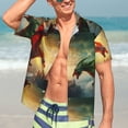 thumbnail image 7 of Bingfone Men's Short Sleeve Button Down Shirts Hawaiian Castle Red Green Sky Dragon Printed Beach Shirt, 7 of 7