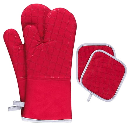 

CYMMPU Polyester Cotton + Thermal Insulation Cotton Mitts Insulation Oven Glove Dispensing Insulation Pad Thickened Baking High Temperature Resistance Red