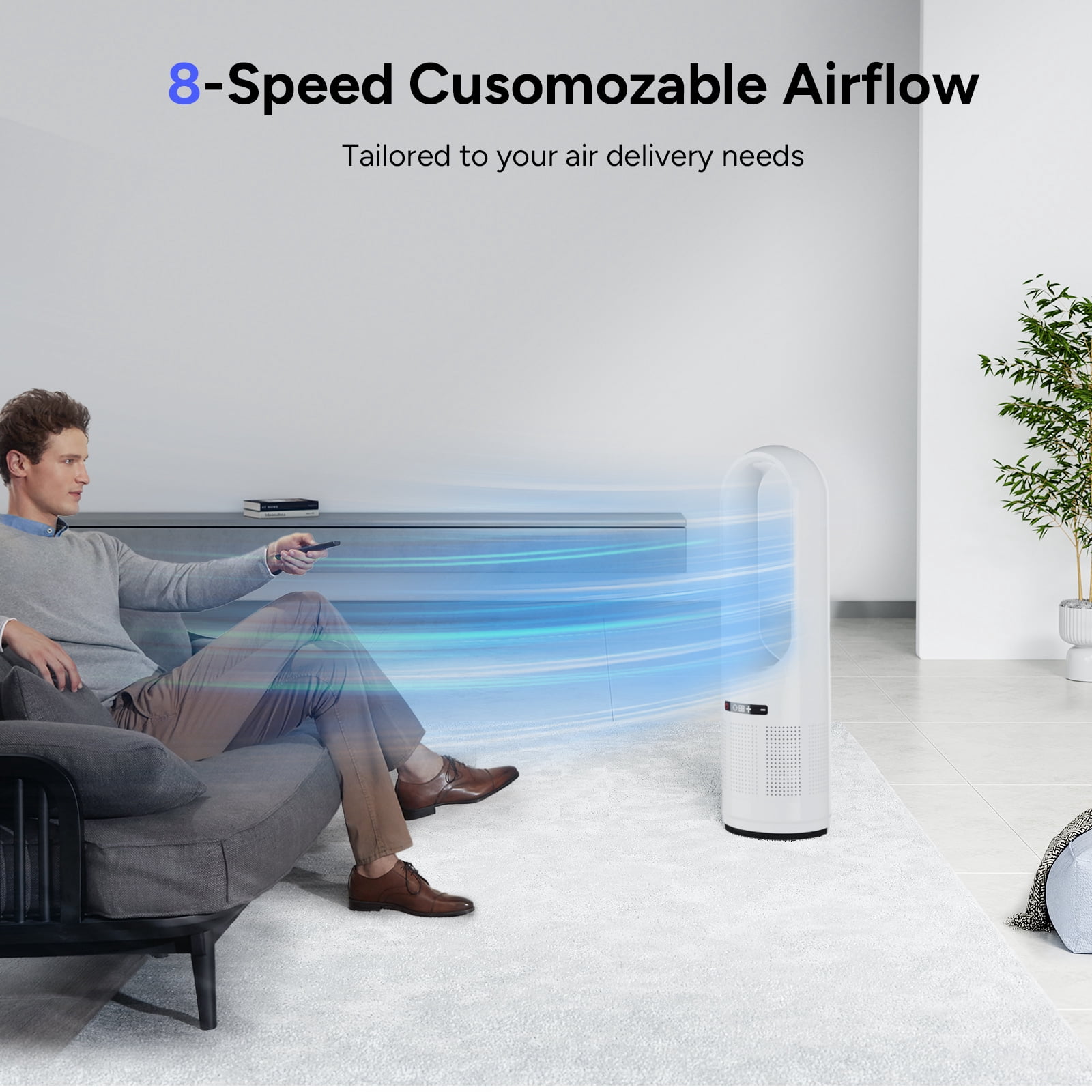 3 IN 1 Tower Fan, 31.5Inch Cooling & Heating Bladeless Fan with HEPA Filter 99.97%, Floor Fan Combo 80° Oscillating with Remote, 8H Timer for Indoor, Bedroom, Home Office Room（White)