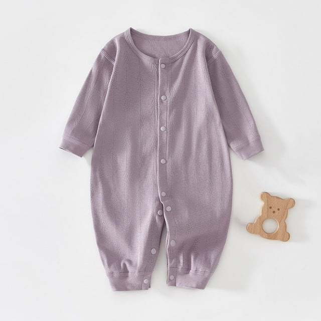 Amzcrzy Kid Rompers Male and Female Babies Bodysuit Solid Color Button Long Sleeved Round Neck Jumpsuit Baby Girl Clothes Baby Girl Newborn Essentials Newborn Girl Clothes Baby Girl Onesies