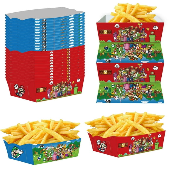 24 Pcs Mario Bros Party French Fry Box for Anime Theme Birthday Party Supplies Decor,Girls Kids Birthday Game Party Kraft Paper Gift Bag Decoration