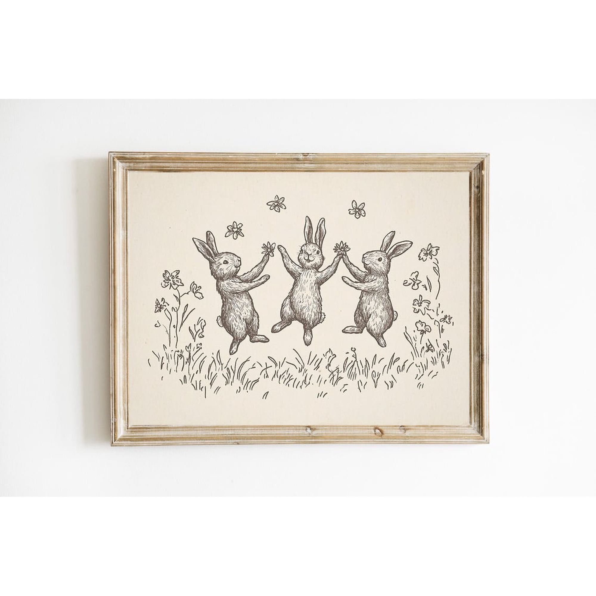 Neutral Bunny Nursery Poster, Cottagecore Country Kids Room Wall Art