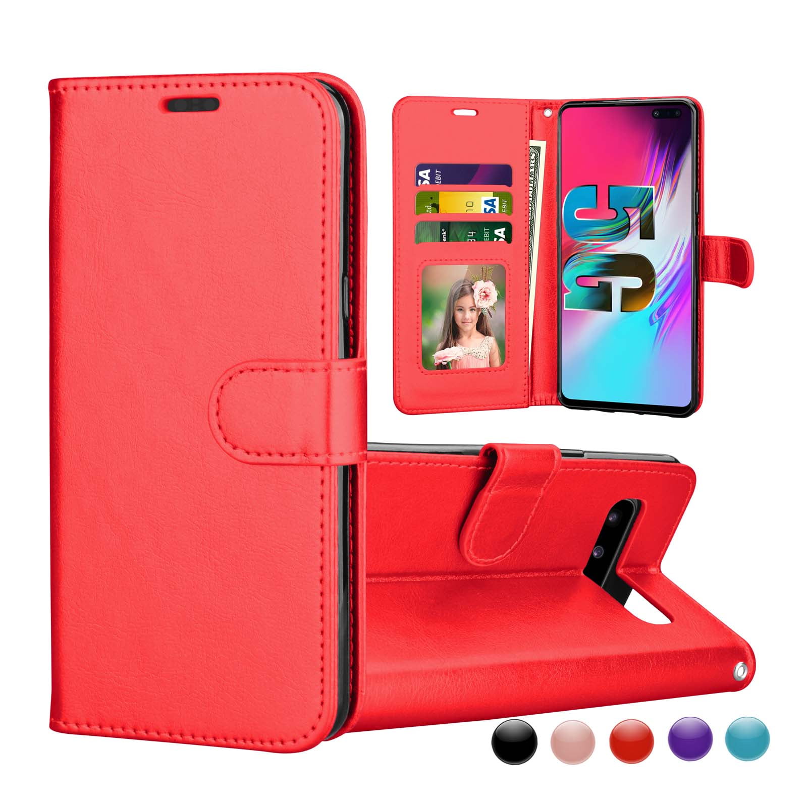 Samsung Galaxy S10 5G Case,Galaxy S10 5G Folio Wallet Case,Printed Design PU Leather Protective Phone Case Cover with Card Holder Slot Pocket Magnetic for Samsung Galaxy S10 5G,Lotus