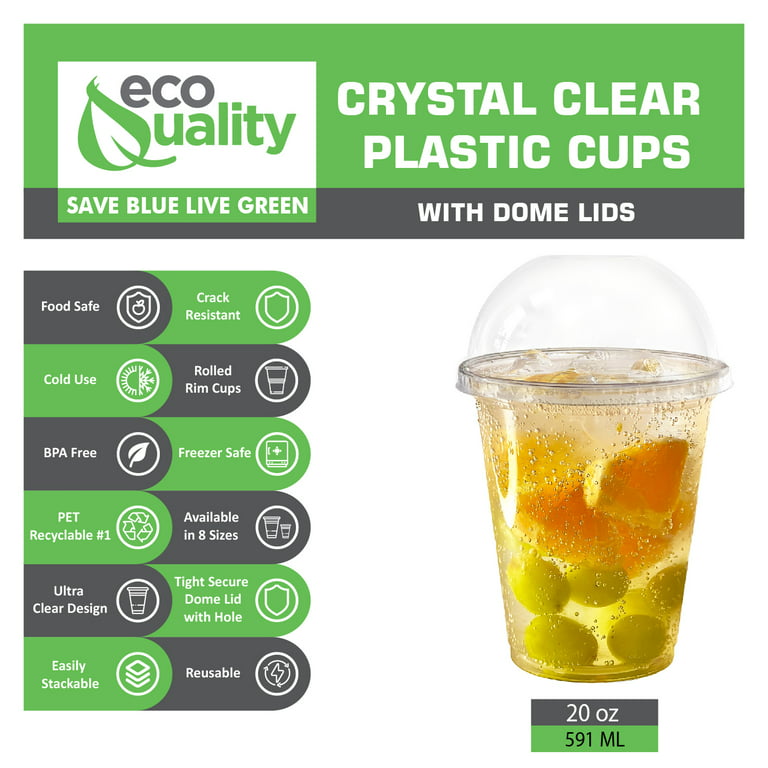 [50 Pack] 20oz Cups | Iced Coffee Go Cups and Dome Lids | Cold Smoothie | Plastic Cups with Dome Lids | Clear Plastic Disposable Pet Cup | Ideal for